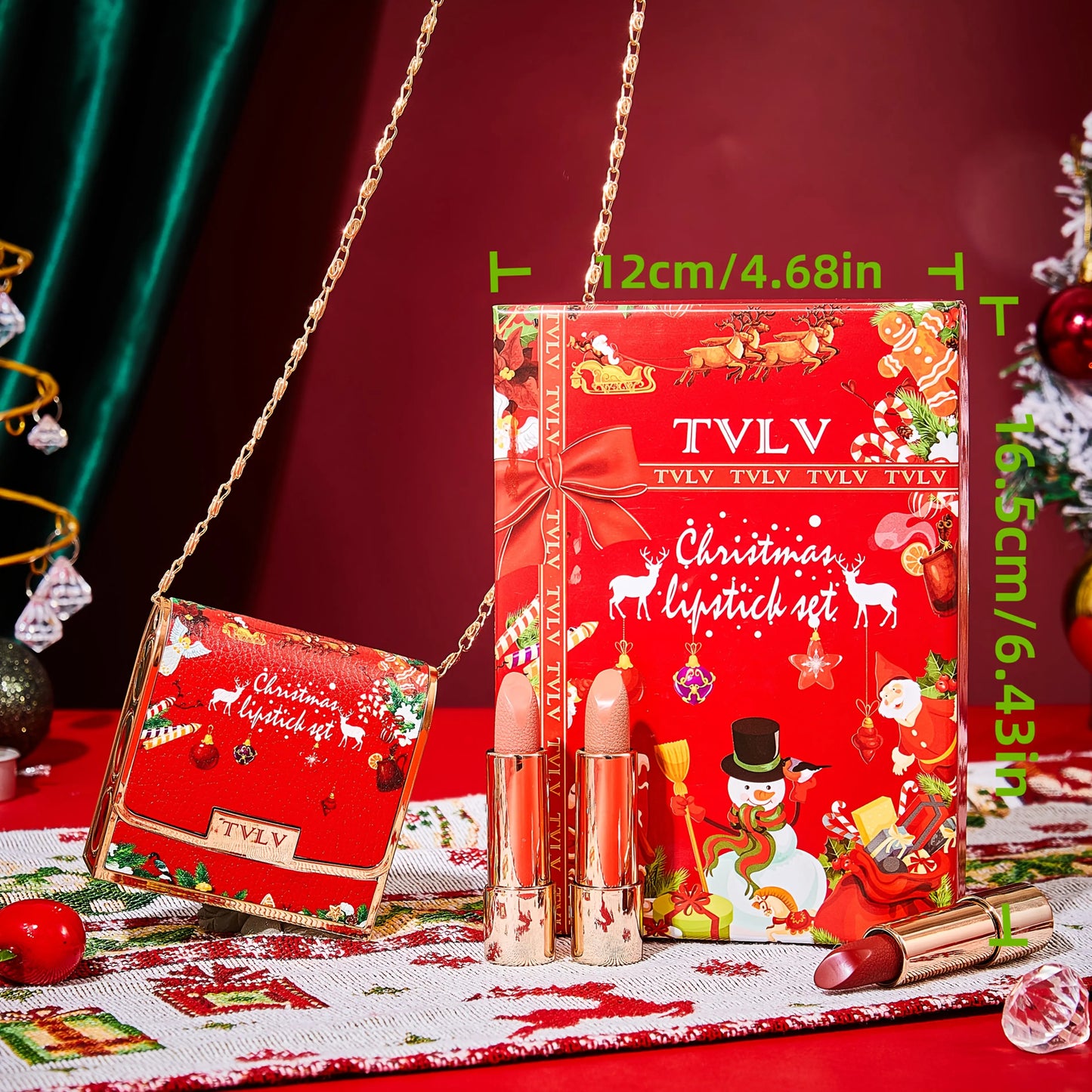 3 Colors Matte Lipstick Set Lip Stick with Red Chain Bag Package Non-Stick Cup Long Lasting Retractable Red Lipstick Set 3.5gx3