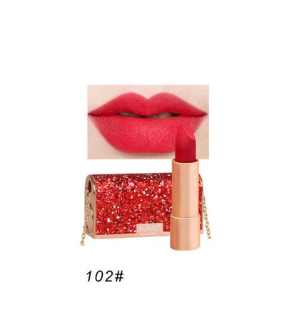 Wholesale Matte Shimmering Velvet Lipstick Make Up Set  Korean Fashion Chain Bag Engraved Lip Glaze 3 Pack Maquillaje