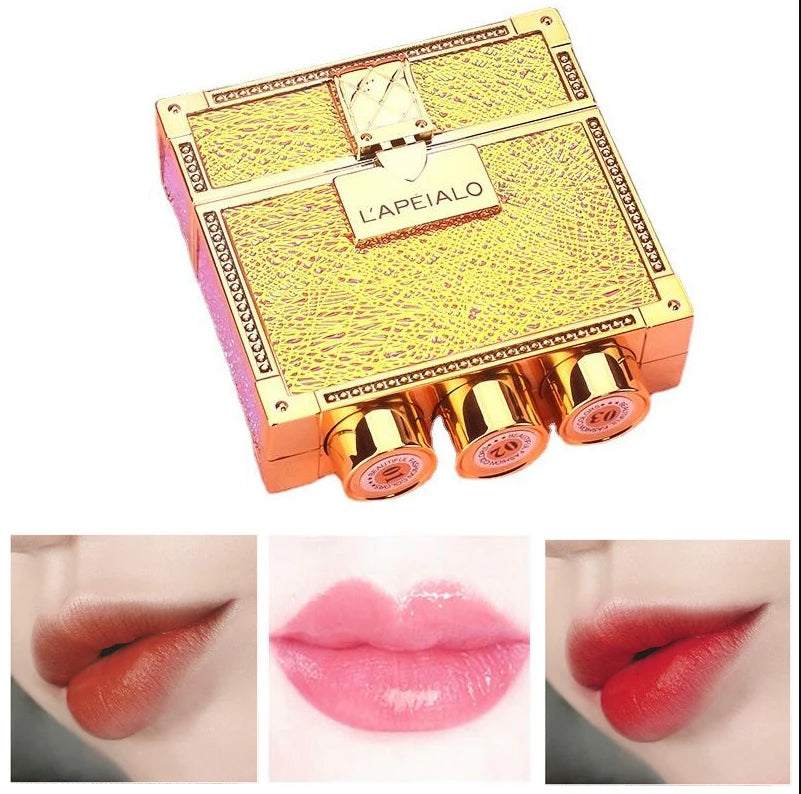 Wholesale Matte Shimmering Velvet Lipstick Make Up Set  Korean Fashion Chain Bag Engraved Lip Glaze 3 Pack Maquillaje