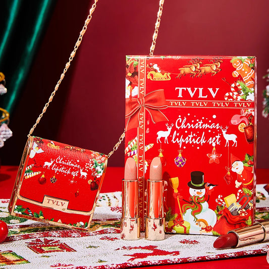 3 Colors Matte Lipstick Set Lip Stick with Red Chain Bag Package Non-Stick Cup Long Lasting Retractable Red Lipstick Set 3.5gx3