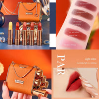 Wholesale Matte Shimmering Velvet Lipstick Make Up Set  Korean Fashion Chain Bag Engraved Lip Glaze 3 Pack Maquillaje