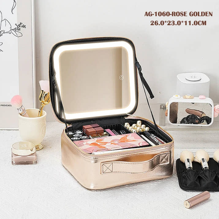 Travel Makeup bag With Led Light Mirror