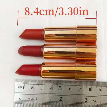 Matte Lipstick Set 3 Colours with Silver Chain Bag Waterproof Non-Stick Long Lasting Makeup Red 3.5gx3pcs for Women and Girls