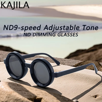 Polarized Small Frame Round Steampunk ND9 Adjustable Dimming Sunglasses Men Light-Reducing Sun Glasses For Fishing Driving UV400