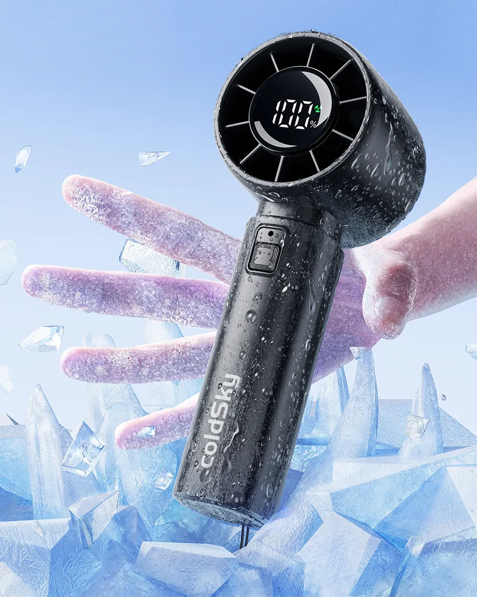 coldSky Handheld Mini Fan 4000mAh Battery Portable Rechargeable Fan with LED Display 5 Speed Turbo Fan for Beach Travel Vacation