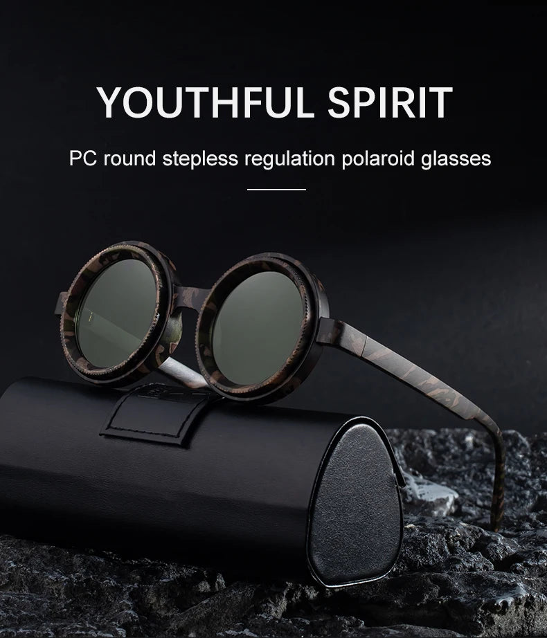 Polarized Small Frame Round Steampunk ND9 Adjustable Dimming Sunglasses Men Light-Reducing Sun Glasses For Fishing Driving UV400