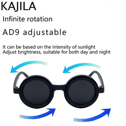 Polarized Small Frame Round Steampunk ND9 Adjustable Dimming Sunglasses Men Light-Reducing Sun Glasses For Fishing Driving UV400