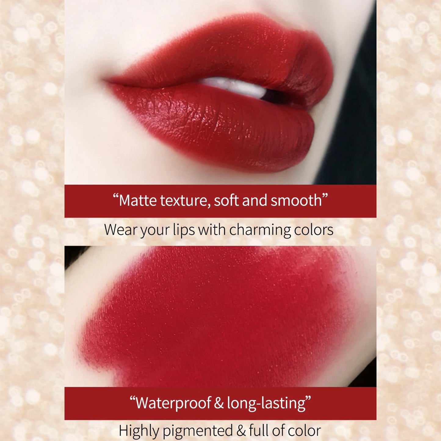Matte Lipstick Set 3 Colours with Silver Chain Bag Waterproof Non-Stick Long Lasting Makeup Red 3.5gx3pcs for Women and Girls