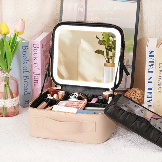 Travel Makeup bag With Led Light Mirror