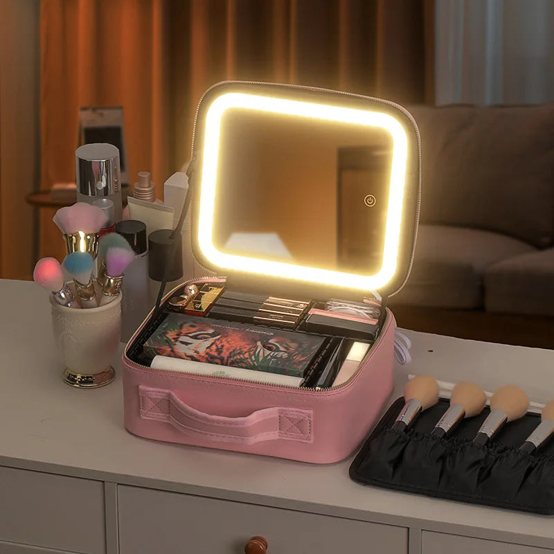 Travel Makeup bag With Led Light Mirror